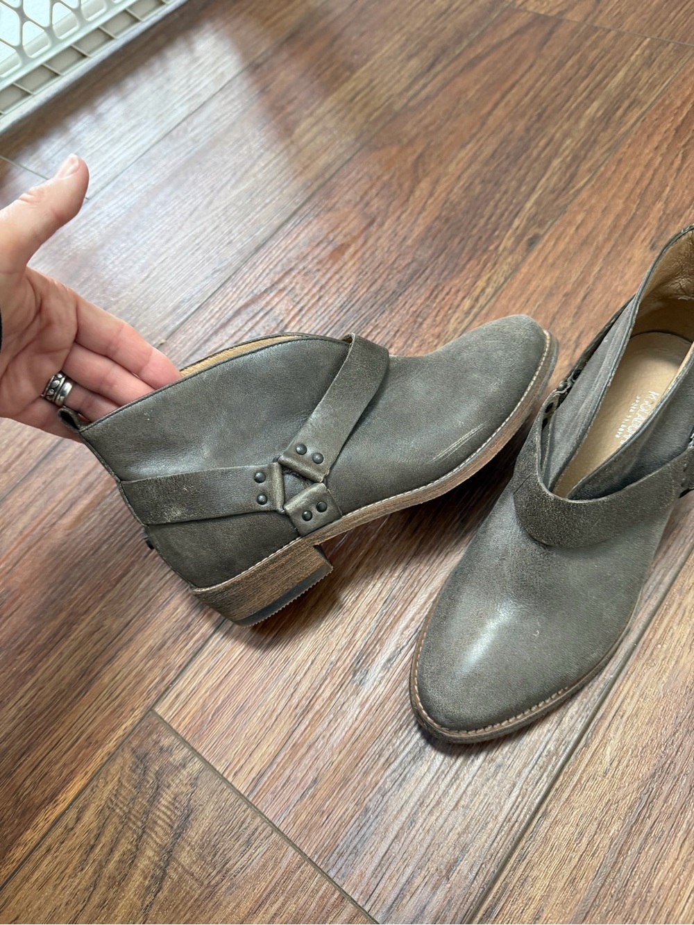 Koolabura Women’s Olive Leather Ankle Booties with Strap Accent
